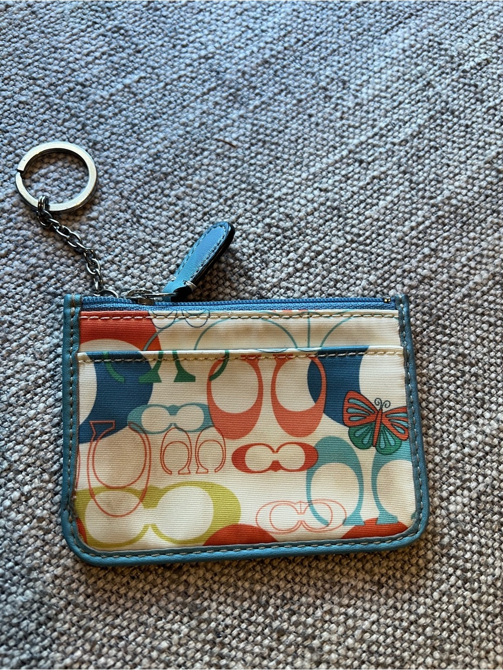 Coach Multicolor Logo Zip credit card Blue Leather key chain